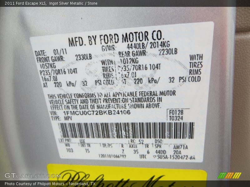 Ingot Silver Metallic / Stone 2011 Ford Escape XLS