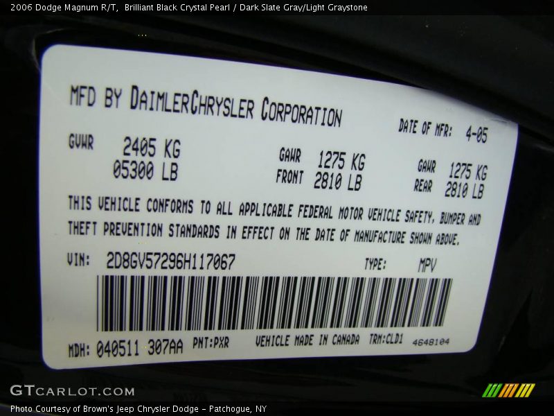 Brilliant Black Crystal Pearl / Dark Slate Gray/Light Graystone 2006 Dodge Magnum R/T