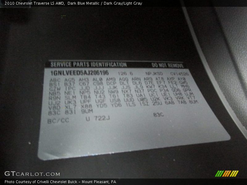 Dark Blue Metallic / Dark Gray/Light Gray 2010 Chevrolet Traverse LS AWD