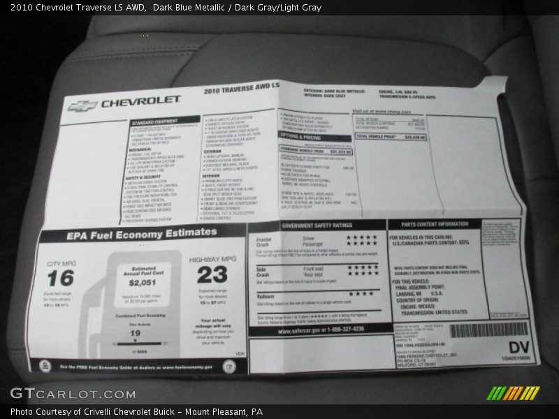 Dark Blue Metallic / Dark Gray/Light Gray 2010 Chevrolet Traverse LS AWD