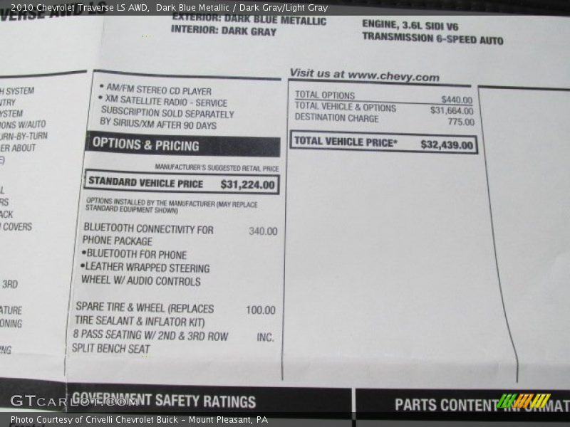 Dark Blue Metallic / Dark Gray/Light Gray 2010 Chevrolet Traverse LS AWD