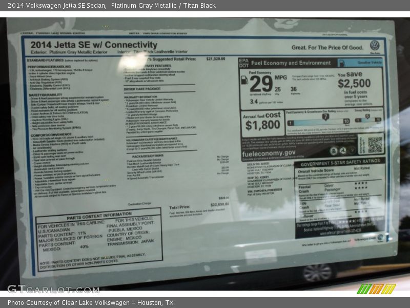 Platinum Gray Metallic / Titan Black 2014 Volkswagen Jetta SE Sedan