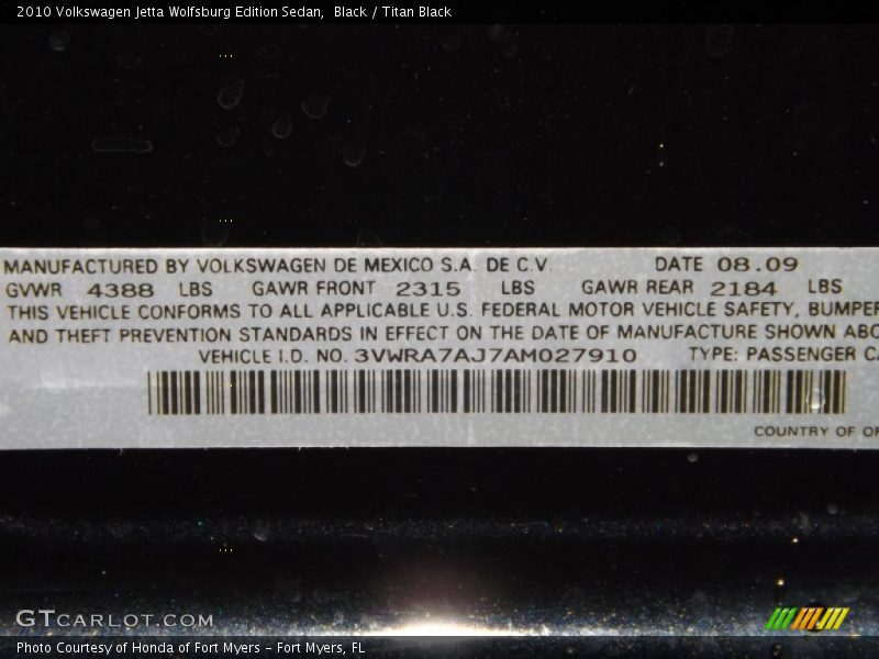 Black / Titan Black 2010 Volkswagen Jetta Wolfsburg Edition Sedan