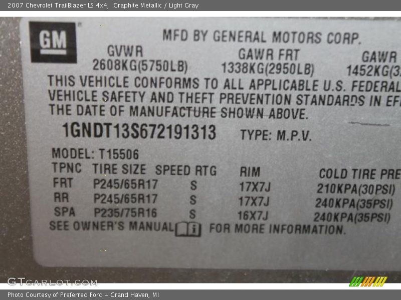 Graphite Metallic / Light Gray 2007 Chevrolet TrailBlazer LS 4x4