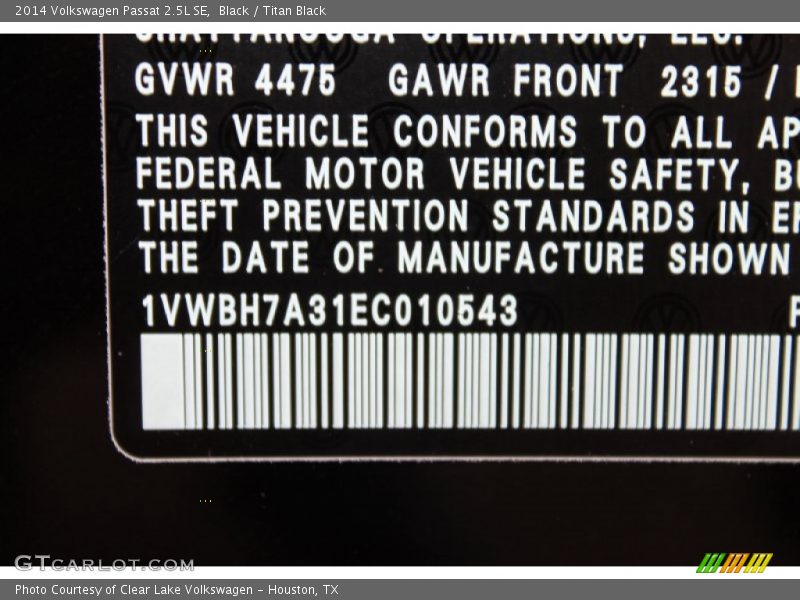 Black / Titan Black 2014 Volkswagen Passat 2.5L SE