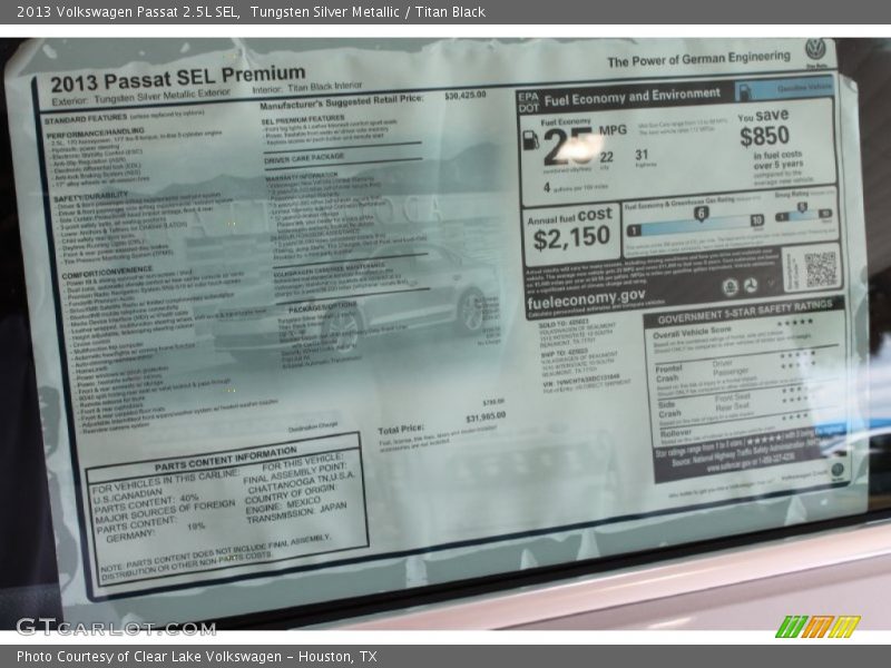 Tungsten Silver Metallic / Titan Black 2013 Volkswagen Passat 2.5L SEL
