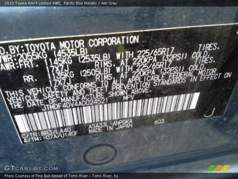 Pacific Blue Metallic / Ash Gray 2010 Toyota RAV4 Limited 4WD