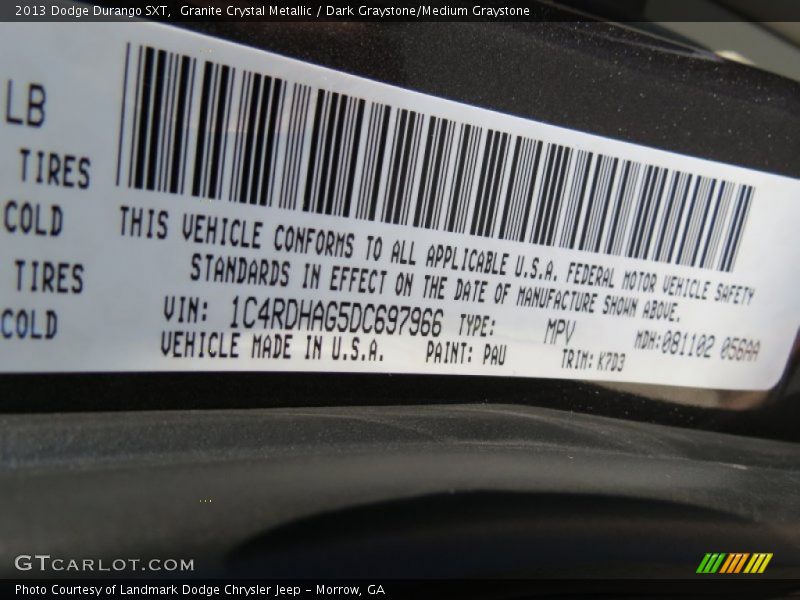 Granite Crystal Metallic / Dark Graystone/Medium Graystone 2013 Dodge Durango SXT