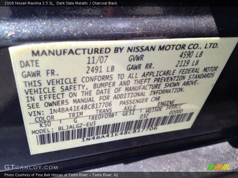 Dark Slate Metallic / Charcoal Black 2008 Nissan Maxima 3.5 SL