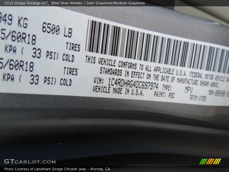 Billet Silver Metallic / Dark Graystone/Medium Graystone 2013 Dodge Durango SXT