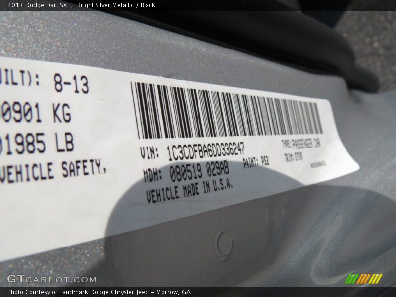 Bright Silver Metallic / Black 2013 Dodge Dart SXT