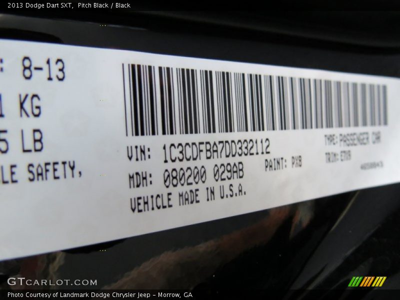 Pitch Black / Black 2013 Dodge Dart SXT