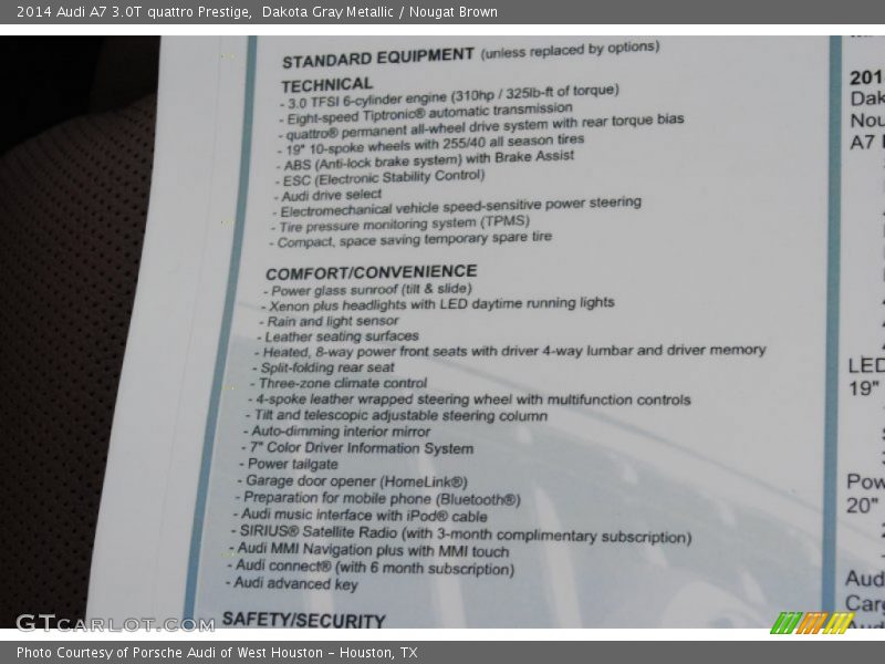Dakota Gray Metallic / Nougat Brown 2014 Audi A7 3.0T quattro Prestige