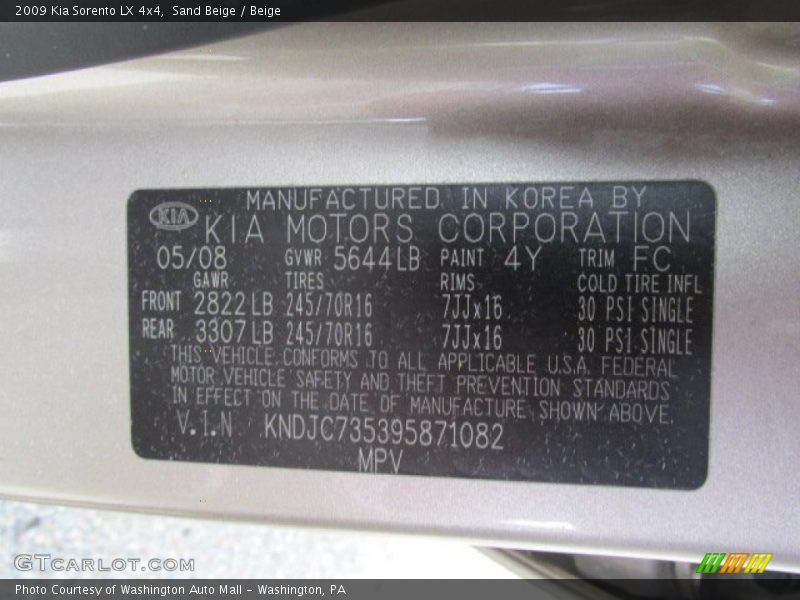 Sand Beige / Beige 2009 Kia Sorento LX 4x4