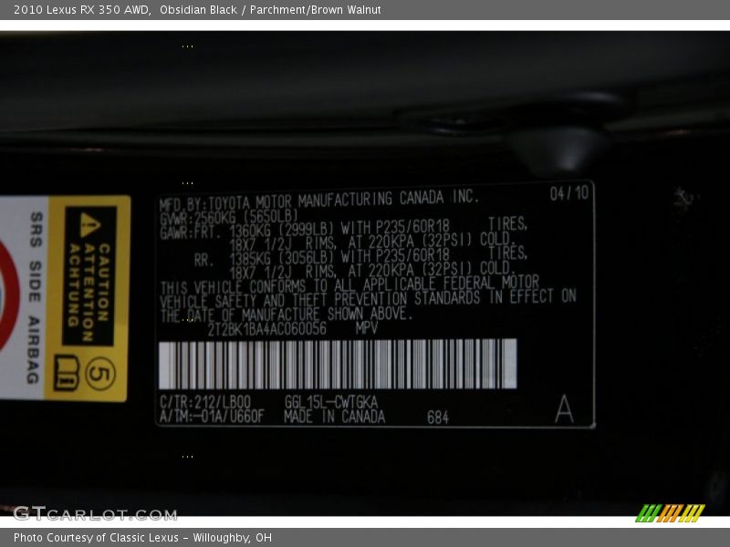 Obsidian Black / Parchment/Brown Walnut 2010 Lexus RX 350 AWD