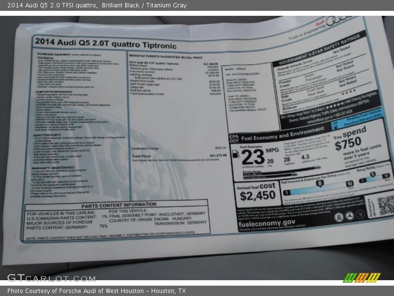  2014 Q5 2.0 TFSI quattro Window Sticker
