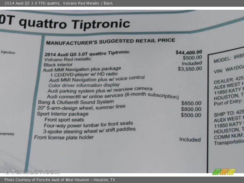 Volcano Red Metallic / Black 2014 Audi Q5 3.0 TFSI quattro
