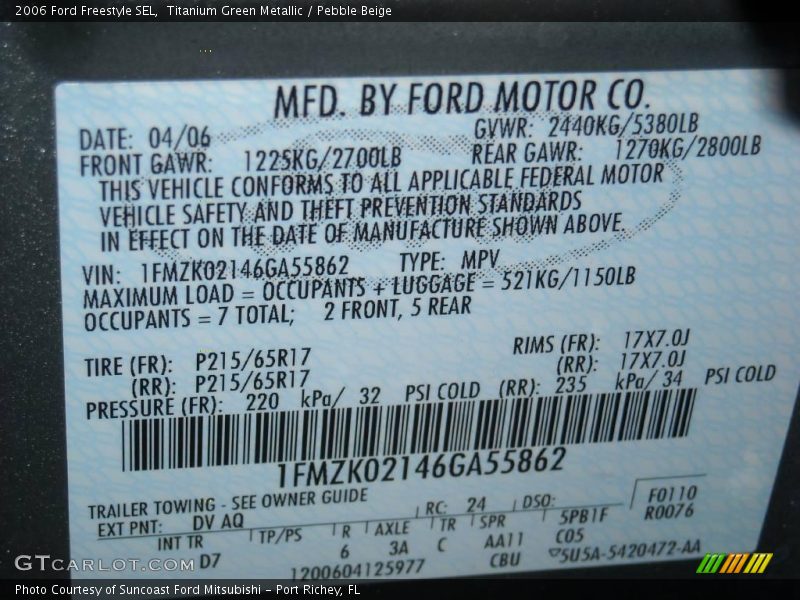 Titanium Green Metallic / Pebble Beige 2006 Ford Freestyle SEL