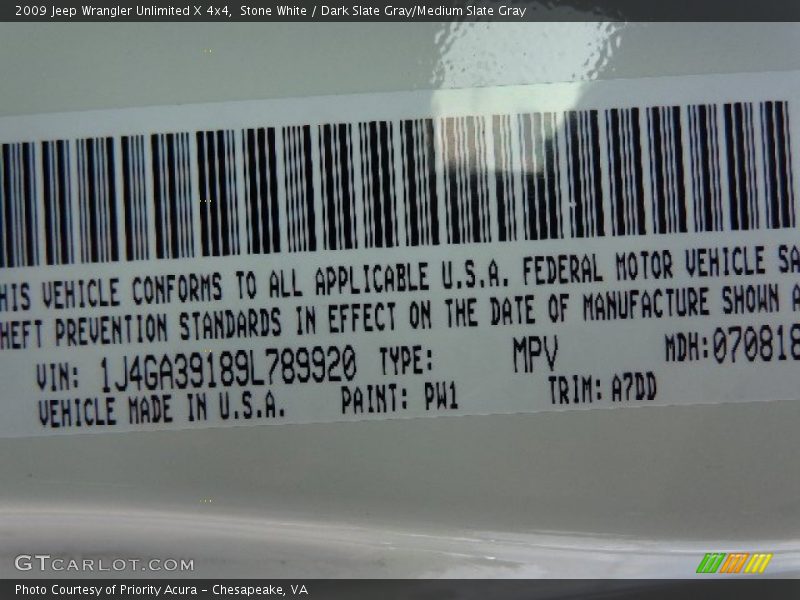 Stone White / Dark Slate Gray/Medium Slate Gray 2009 Jeep Wrangler Unlimited X 4x4