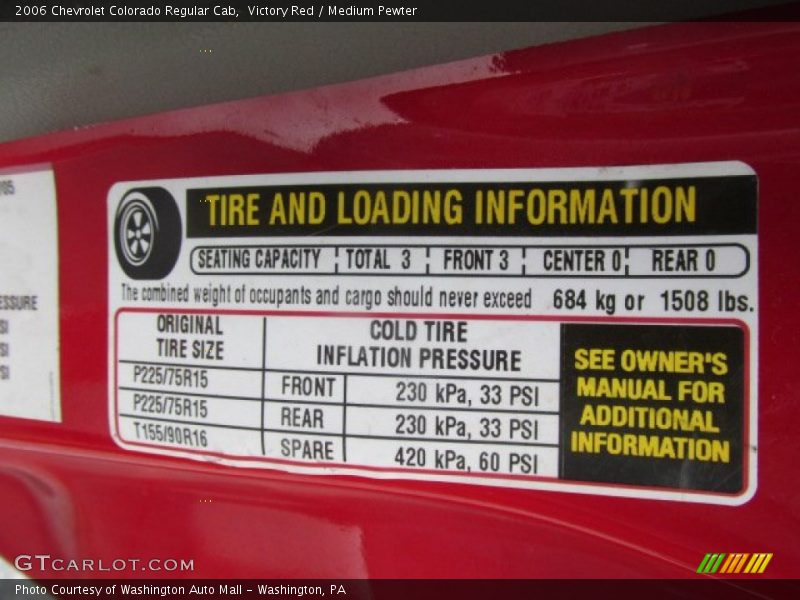 Info Tag of 2006 Colorado Regular Cab