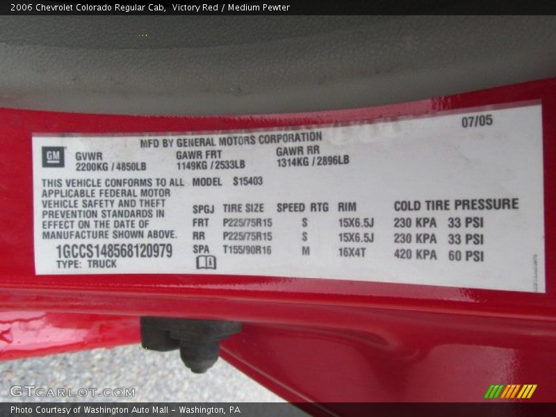 Info Tag of 2006 Colorado Regular Cab