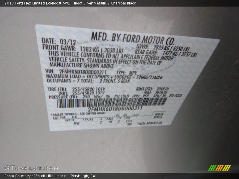 2013 Flex Limited EcoBoost AWD Ingot Silver Metallic Color Code UX