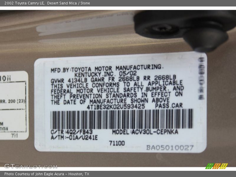 Desert Sand Mica / Stone 2002 Toyota Camry LE