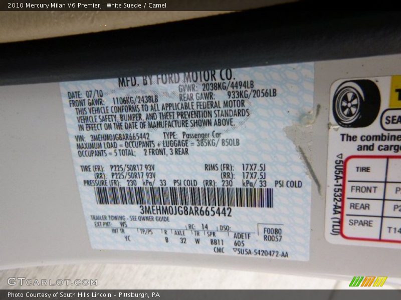 White Suede / Camel 2010 Mercury Milan V6 Premier