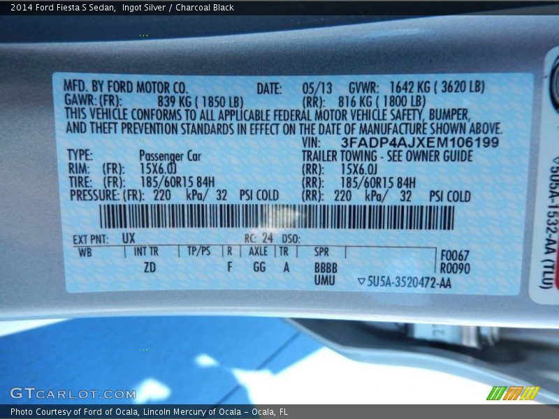 Ingot Silver / Charcoal Black 2014 Ford Fiesta S Sedan