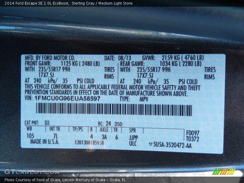 Sterling Gray / Medium Light Stone 2014 Ford Escape SE 2.0L EcoBoost