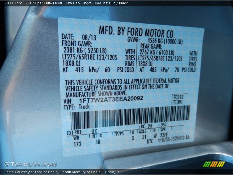 Ingot Silver Metallic / Black 2014 Ford F250 Super Duty Lariat Crew Cab