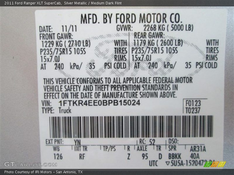 Silver Metallic / Medium Dark Flint 2011 Ford Ranger XLT SuperCab