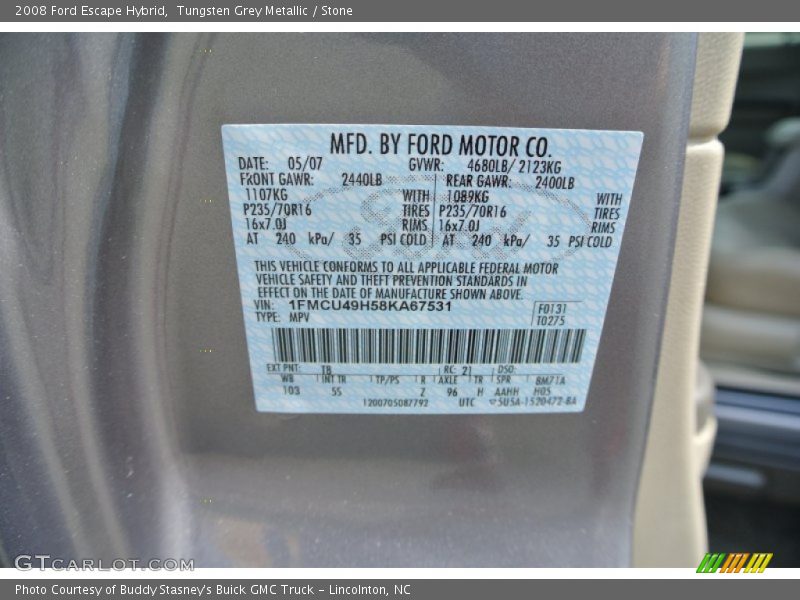 Tungsten Grey Metallic / Stone 2008 Ford Escape Hybrid