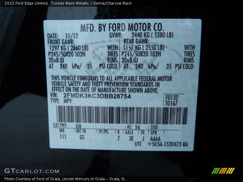 Tuxedo Black Metallic / Sienna/Charcoal Black 2013 Ford Edge Limited