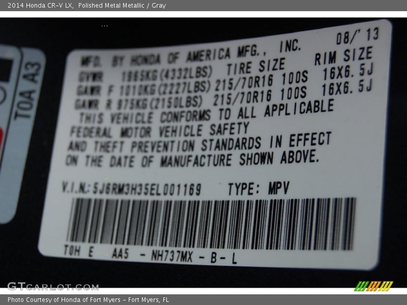 Polished Metal Metallic / Gray 2014 Honda CR-V LX