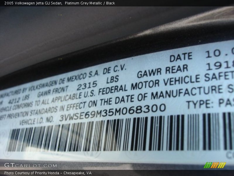 Platinum Grey Metallic / Black 2005 Volkswagen Jetta GLI Sedan