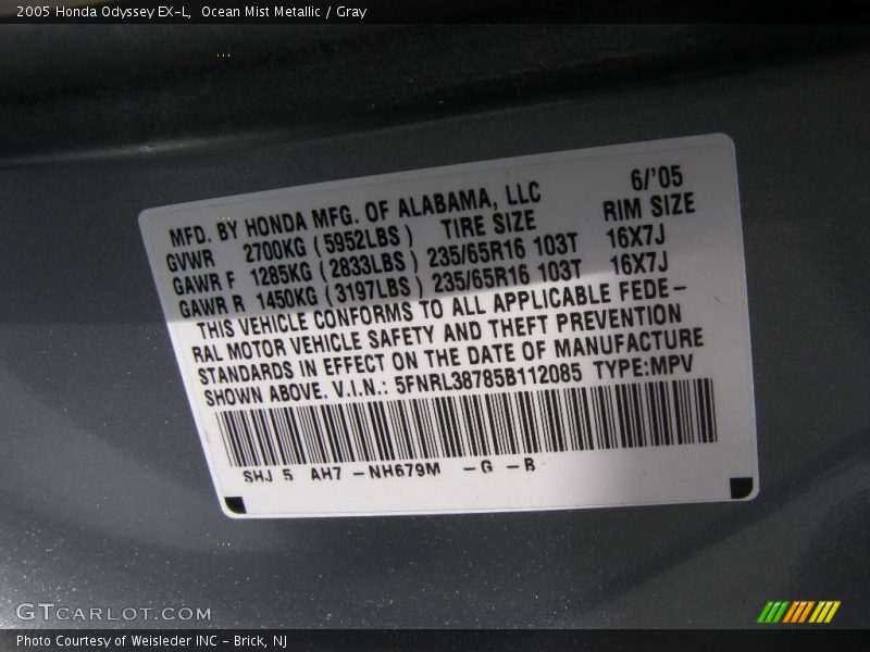 Ocean Mist Metallic / Gray 2005 Honda Odyssey EX-L