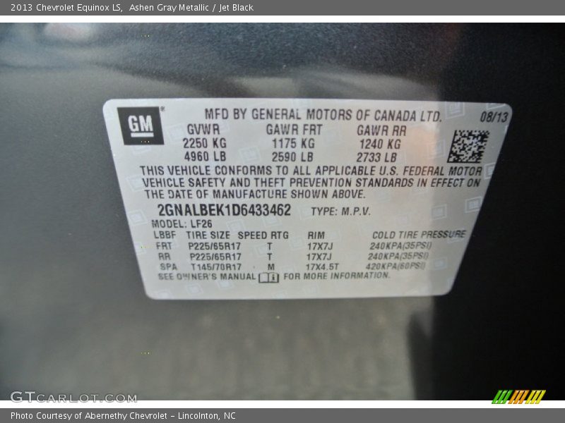 Ashen Gray Metallic / Jet Black 2013 Chevrolet Equinox LS