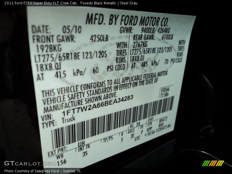 Tuxedo Black Metallic / Steel Gray 2011 Ford F250 Super Duty XLT Crew Cab