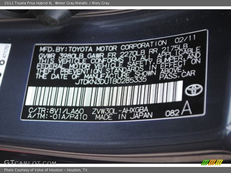 Winter Gray Metallic / Misty Gray 2011 Toyota Prius Hybrid III