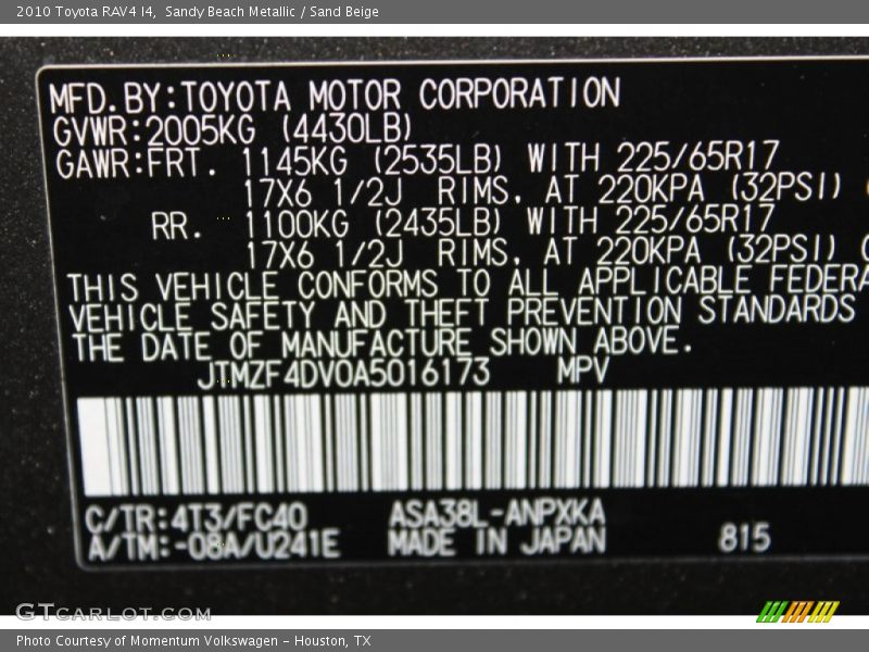 Sandy Beach Metallic / Sand Beige 2010 Toyota RAV4 I4