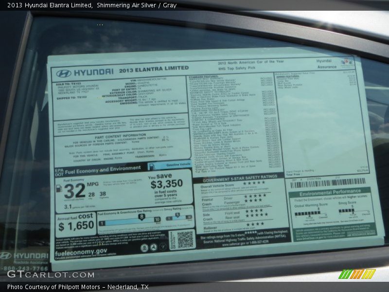 Shimmering Air Silver / Gray 2013 Hyundai Elantra Limited