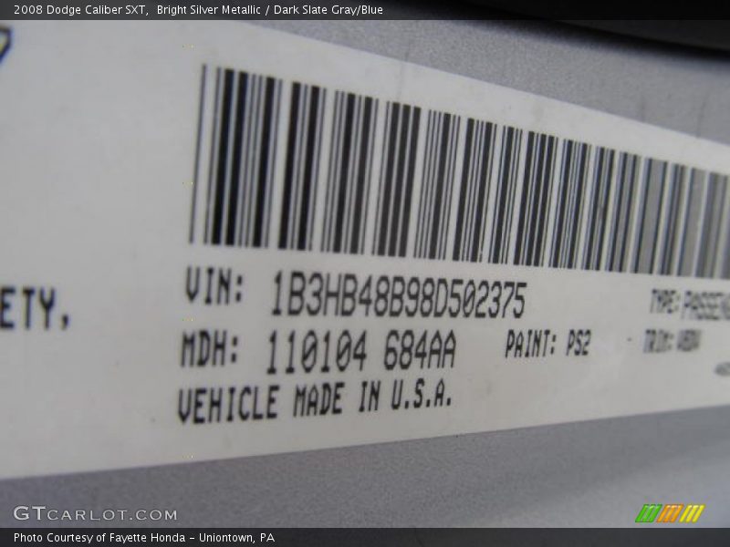 Bright Silver Metallic / Dark Slate Gray/Blue 2008 Dodge Caliber SXT