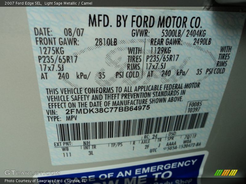 Light Sage Metallic / Camel 2007 Ford Edge SEL