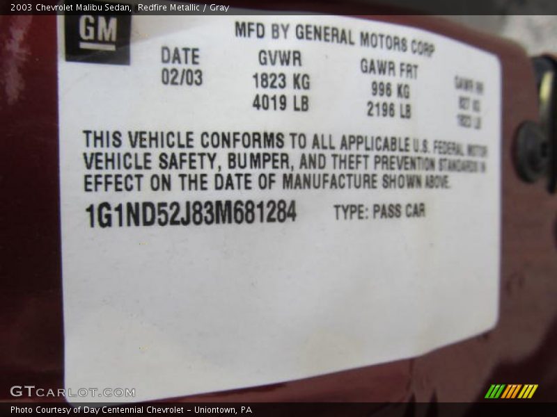 Redfire Metallic / Gray 2003 Chevrolet Malibu Sedan