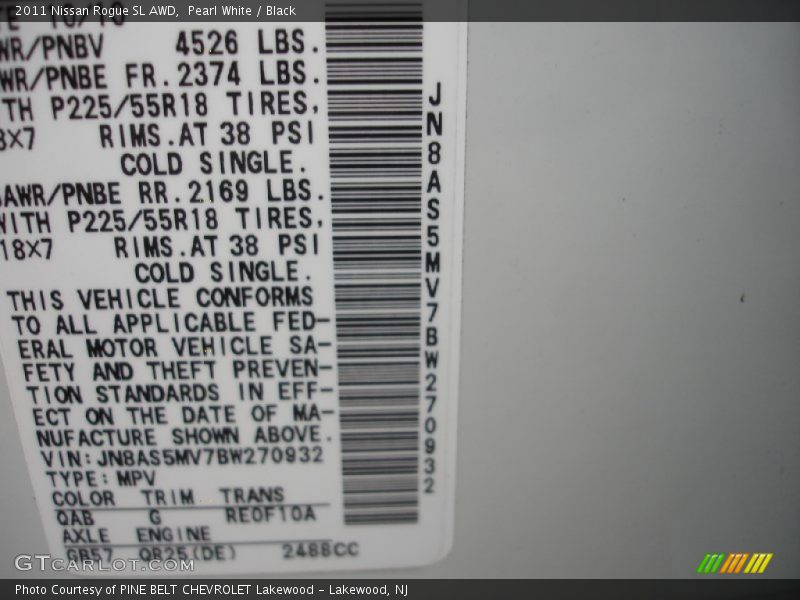 Pearl White / Black 2011 Nissan Rogue SL AWD