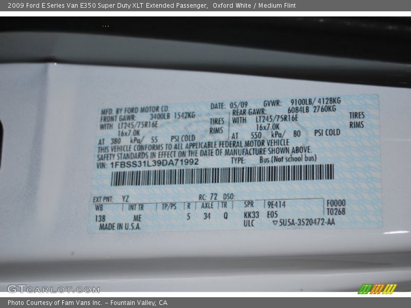Oxford White / Medium Flint 2009 Ford E Series Van E350 Super Duty XLT Extended Passenger