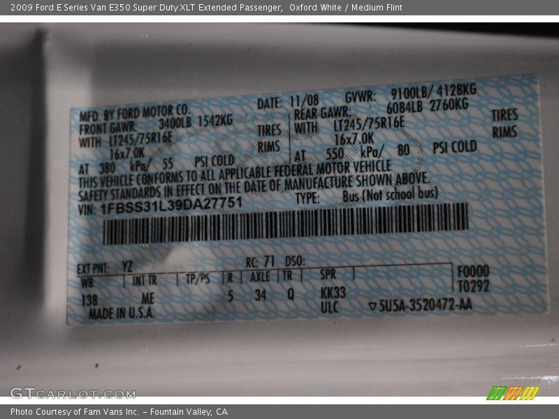 Oxford White / Medium Flint 2009 Ford E Series Van E350 Super Duty XLT Extended Passenger