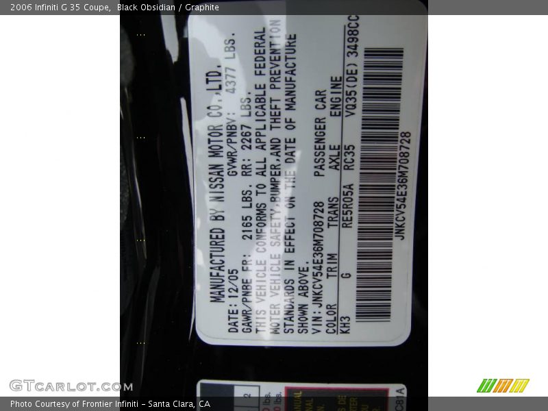 Black Obsidian / Graphite 2006 Infiniti G 35 Coupe
