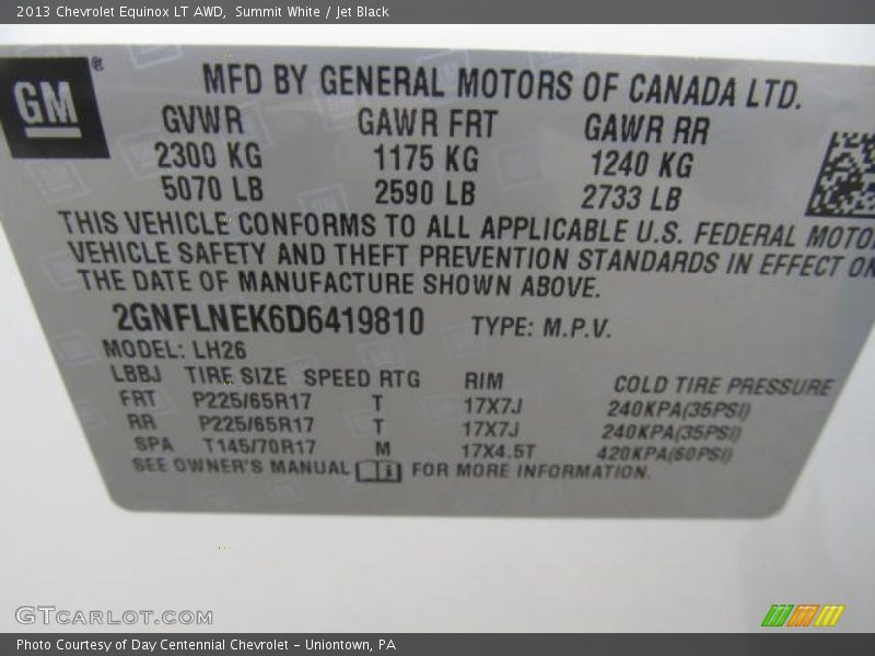 Summit White / Jet Black 2013 Chevrolet Equinox LT AWD